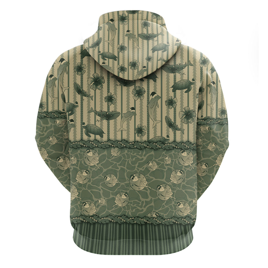 Hawaii Christmas In July Hoodie Olive Green Mele Kalikimaka Sea Animals DT05 - Polynesian Pride