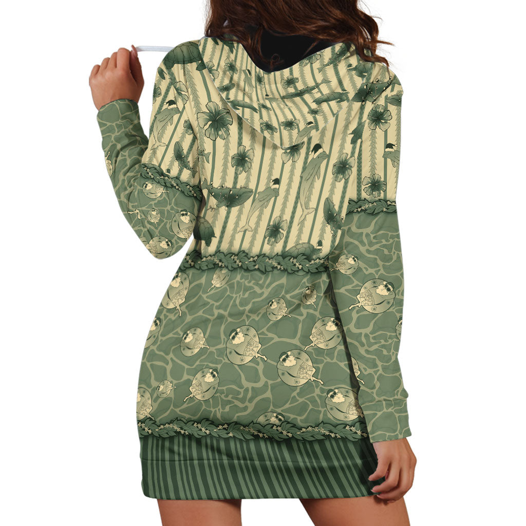 Hawaii Christmas In July Hoodie Dress Olive Green Mele Kalikimaka Sea Animals