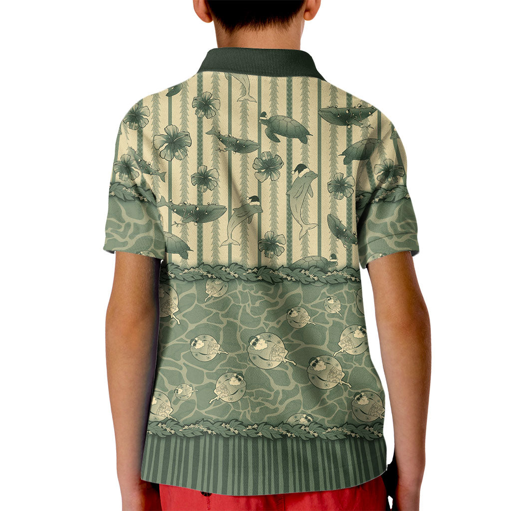 Hawaii Christmas In July Kid Polo Shirt Olive Green Mele Kalikimaka Sea Animals