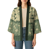 Hawaii Christmas In July Kimono Olive Green Mele Kalikimaka Sea Animals