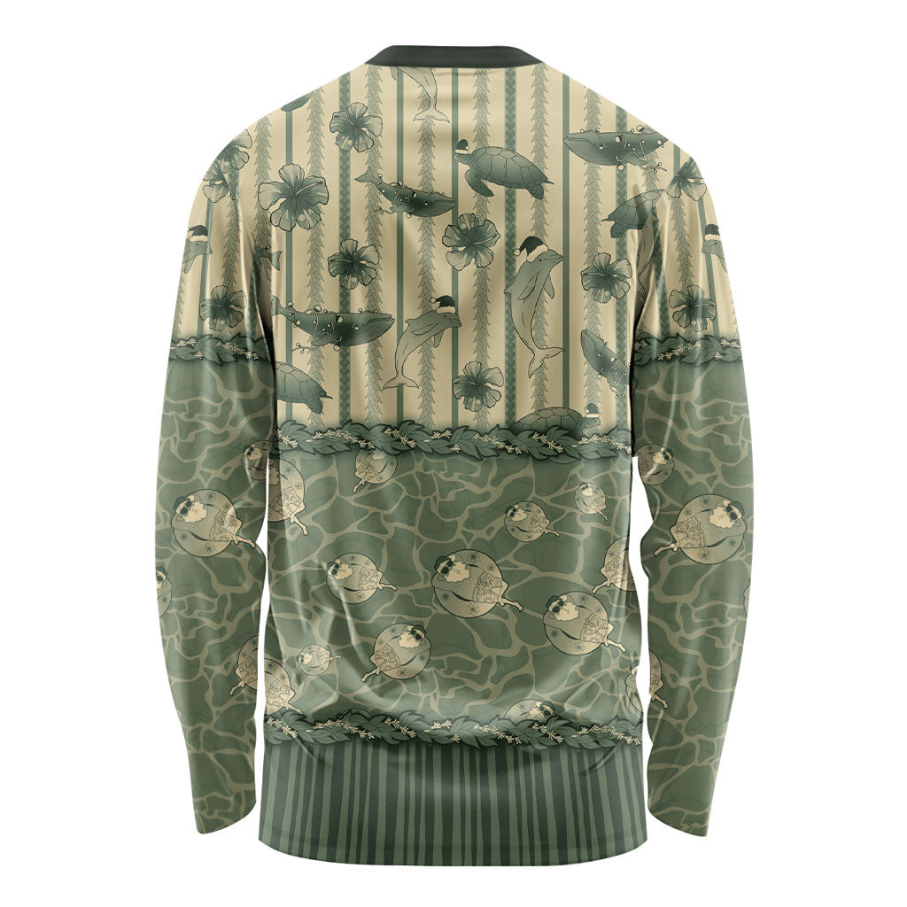 Hawaii Christmas In July Long Sleeve Shirt Olive Green Mele Kalikimaka Sea Animals