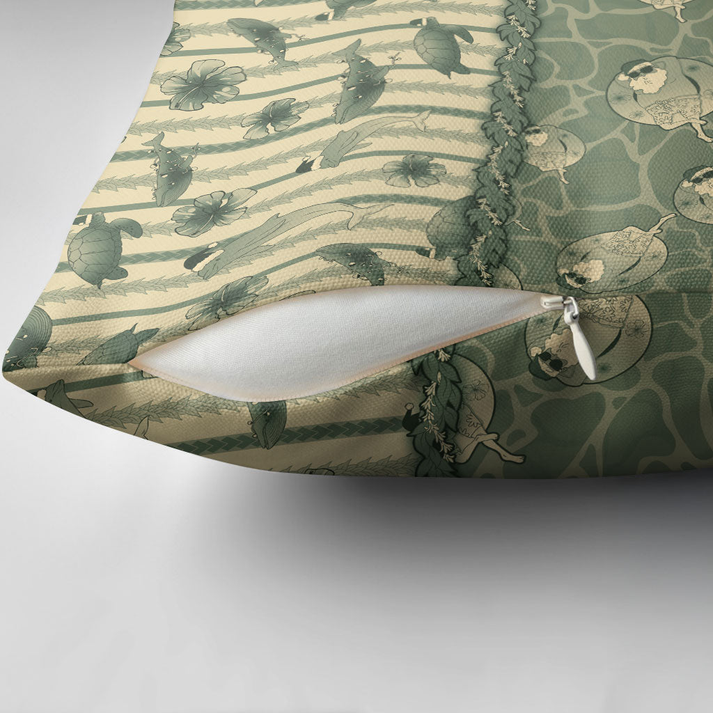 Hawaii Christmas In July Pillow Cover Olive Green Mele Kalikimaka Sea Animals DT05 - Polynesian Pride