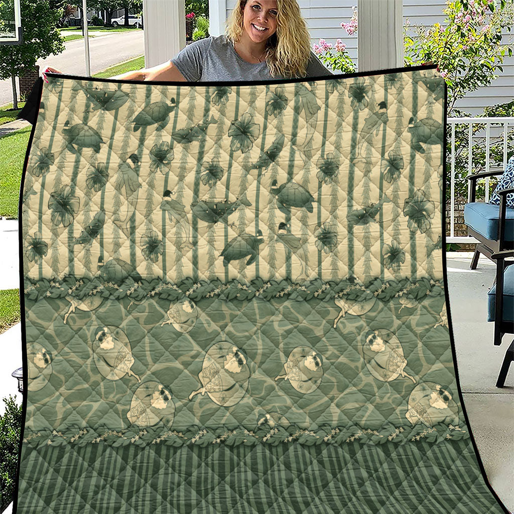 Hawaii Christmas In July Quilt Olive Green Mele Kalikimaka Sea Animals