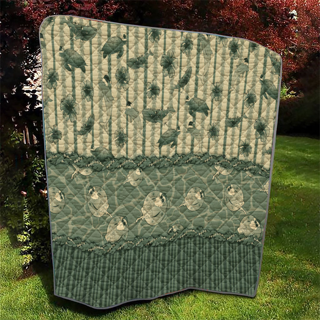 Hawaii Christmas In July Quilt Olive Green Mele Kalikimaka Sea Animals