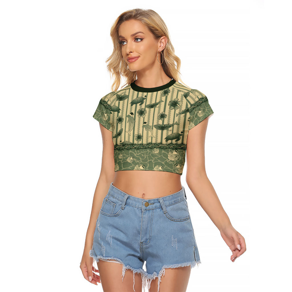 Hawaii Christmas In July Raglan Cropped T Shirt Olive Green Mele Kalikimaka Sea Animals