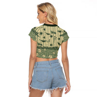 Hawaii Christmas In July Raglan Cropped T Shirt Olive Green Mele Kalikimaka Sea Animals