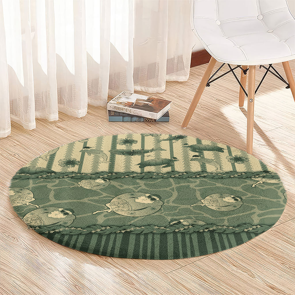 Hawaii Christmas In July Round Carpet Olive Green Mele Kalikimaka Sea Animals