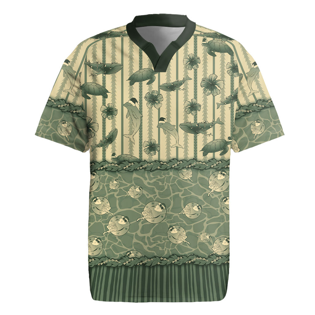 Hawaii Christmas In July Rugby Jersey Olive Green Mele Kalikimaka Sea Animals
