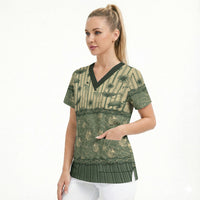 Hawaii Christmas In July Scrub Top Olive Green Mele Kalikimaka Sea Animals