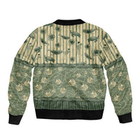 Hawaii Christmas In July Sleeve Zip Bomber Jacket Olive Green Mele Kalikimaka Sea Animals