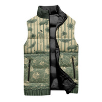 Hawaii Christmas In July Sleeveless Puffer Jacket Olive Green Mele Kalikimaka Sea Animals