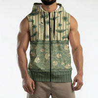 Hawaii Christmas In July Sleeveless Zip Hoodie Olive Green Mele Kalikimaka Sea Animals