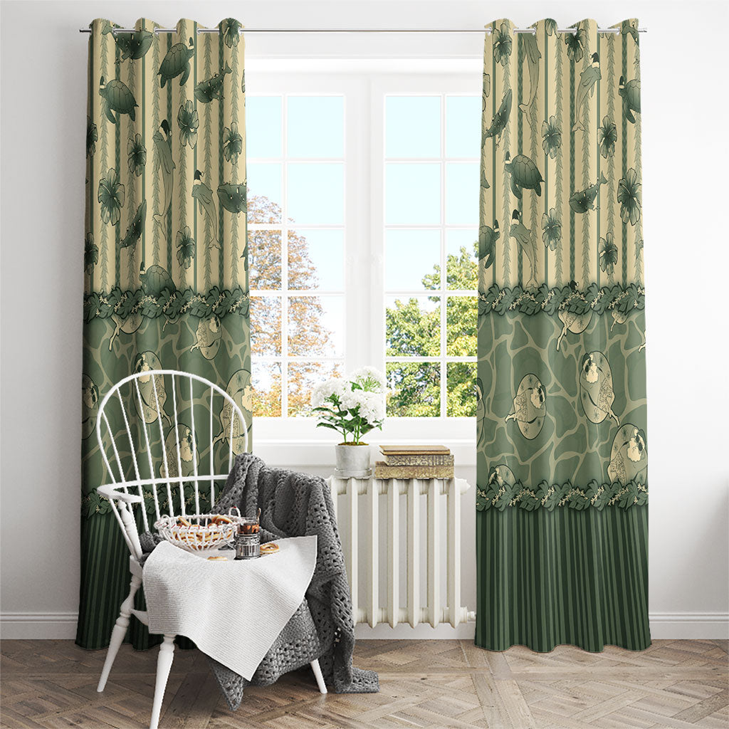Hawaii Christmas In July Window Curtain Olive Green Mele Kalikimaka Sea Animals