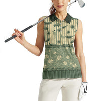 Hawaii Christmas In July Women Sleeveless Polo Shirt Olive Green Mele Kalikimaka Sea Animals