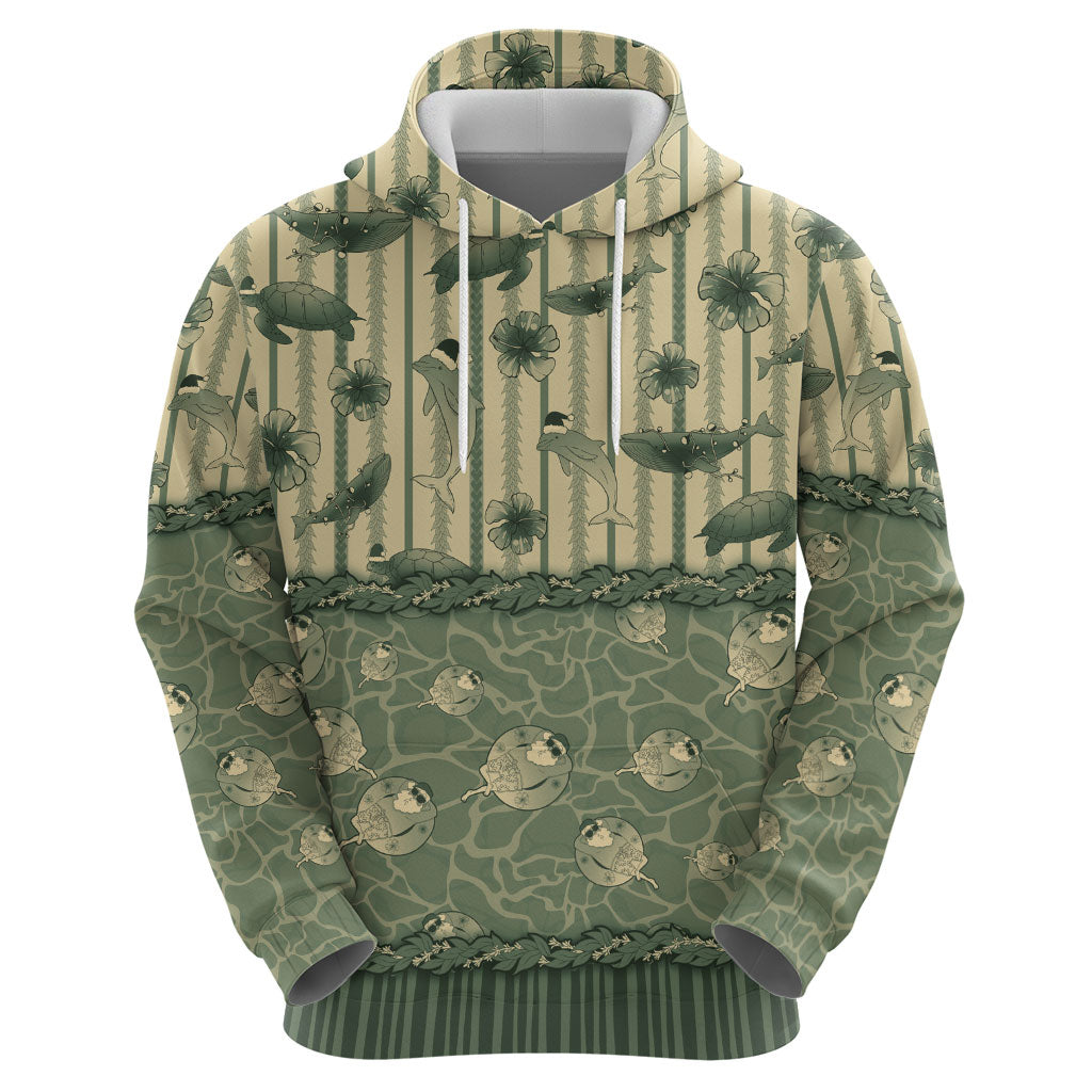 Hawaii Christmas In July Zip Hoodie Olive Green Mele Kalikimaka Sea Animals