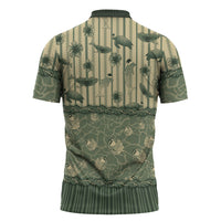 Hawaii Christmas In July Zipper Polo Shirt Olive Green Mele Kalikimaka Sea Animals