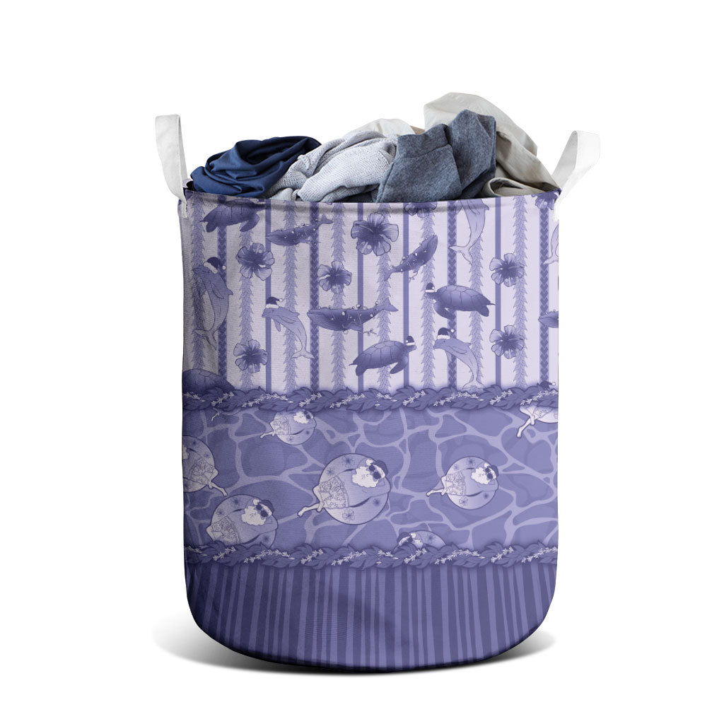 Hawaii Christmas In July Laundry Basket Amethyst Purple Mele Kalikimaka Sea Animals