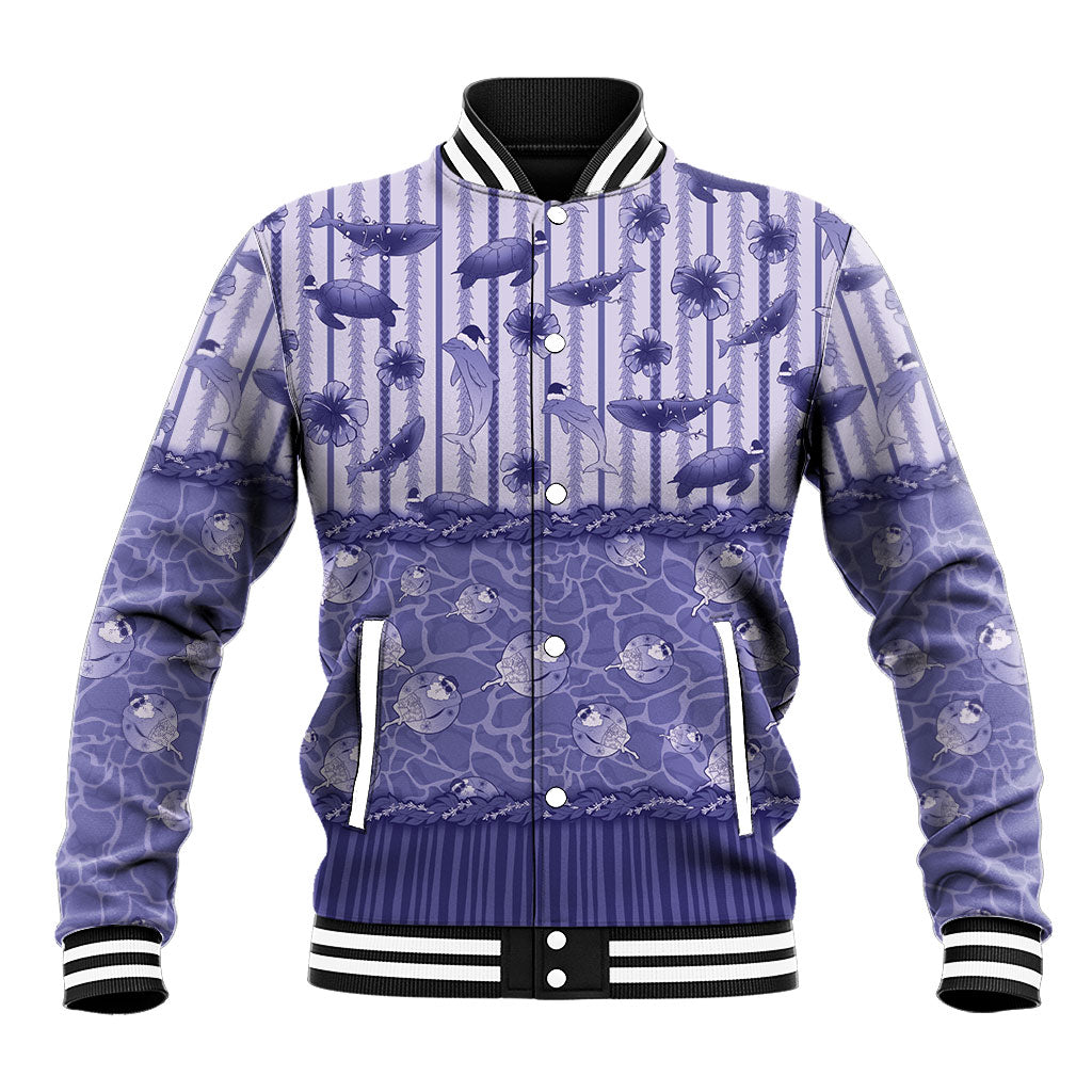 Hawaii Christmas In July Baseball Jacket Amethyst Purple Mele Kalikimaka Sea Animals