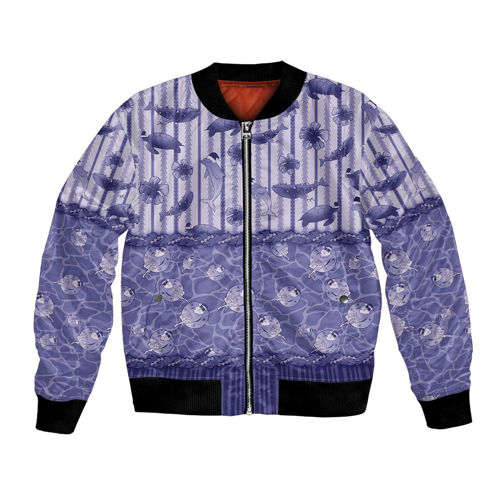 Hawaii Christmas In July Bomber Jacket Amethyst Purple Mele Kalikimaka Sea Animals