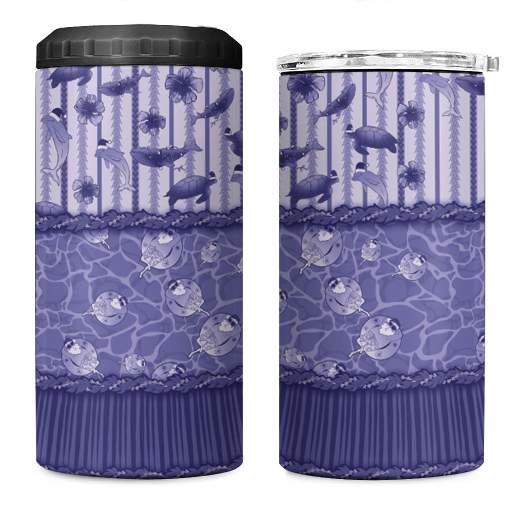 Hawaii Christmas In July 4 in 1 Can Cooler Tumbler Amethyst Purple Mele Kalikimaka Sea Animals