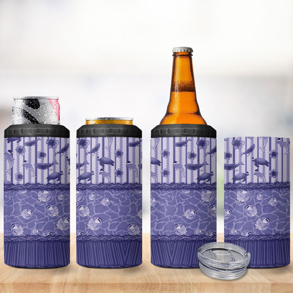 Hawaii Christmas In July 4 in 1 Can Cooler Tumbler Amethyst Purple Mele Kalikimaka Sea Animals