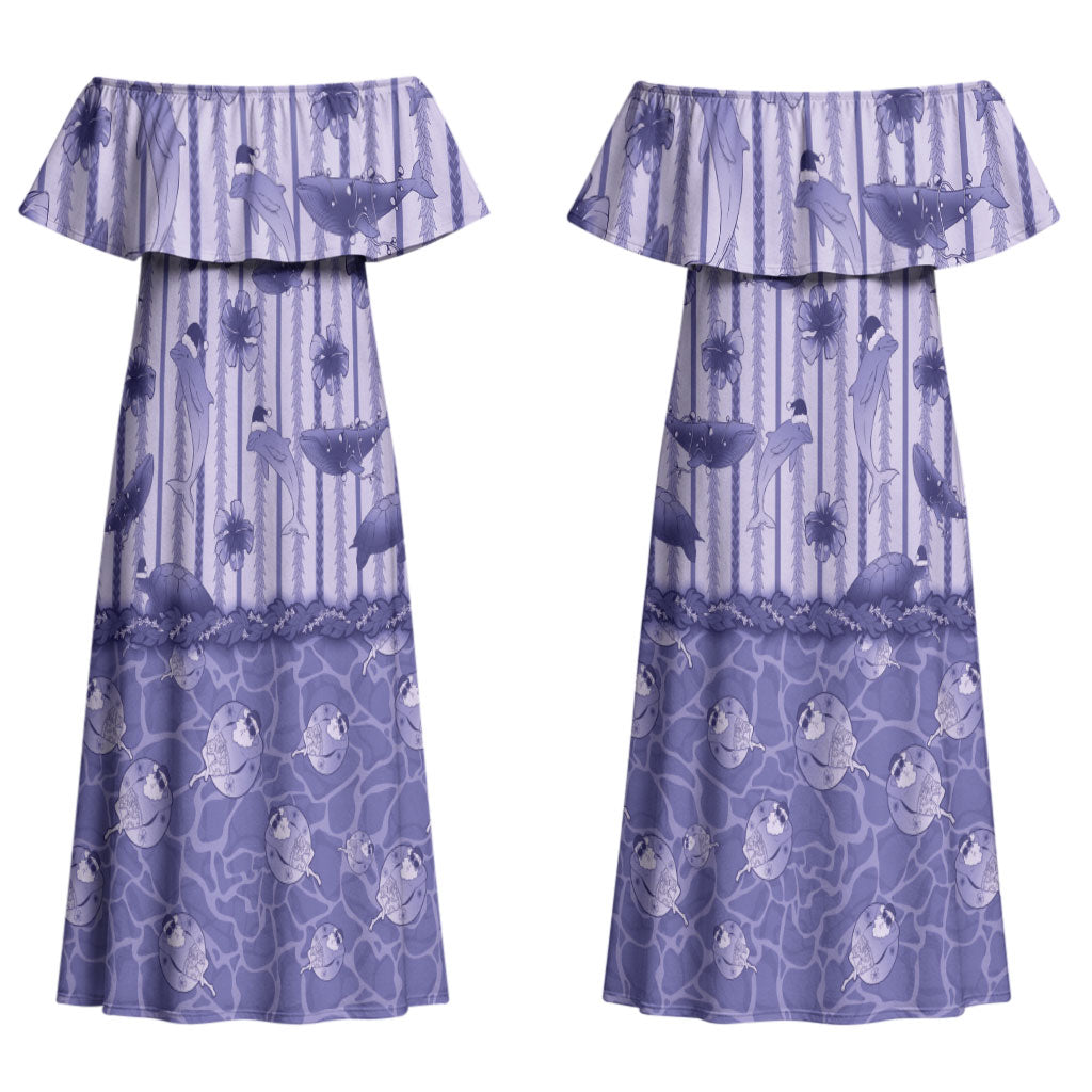 Hawaii Christmas In July Couples Matching Off Shoulder Maxi Dress and Hawaiian Shirt Amethyst Purple Mele Kalikimaka Sea Animals DT05 - Polynesian Pride