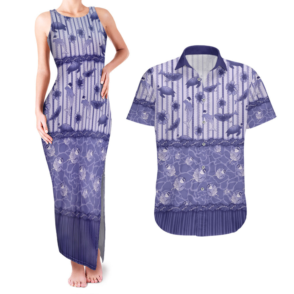 Hawaii Christmas In July Couples Matching Tank Maxi Dress and Hawaiian Shirt Amethyst Purple Mele Kalikimaka Sea Animals DT05 Purple - Polynesian Pride