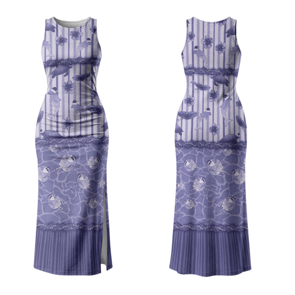 Hawaii Christmas In July Couples Matching Tank Maxi Dress and Long Sleeve Button Shirt Amethyst Purple Mele Kalikimaka Sea Animals DT05 - Polynesian Pride