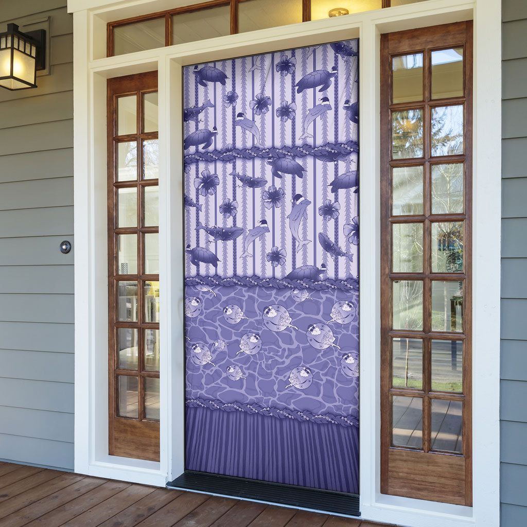 Hawaii Christmas In July Door Cover Amethyst Purple Mele Kalikimaka Sea Animals