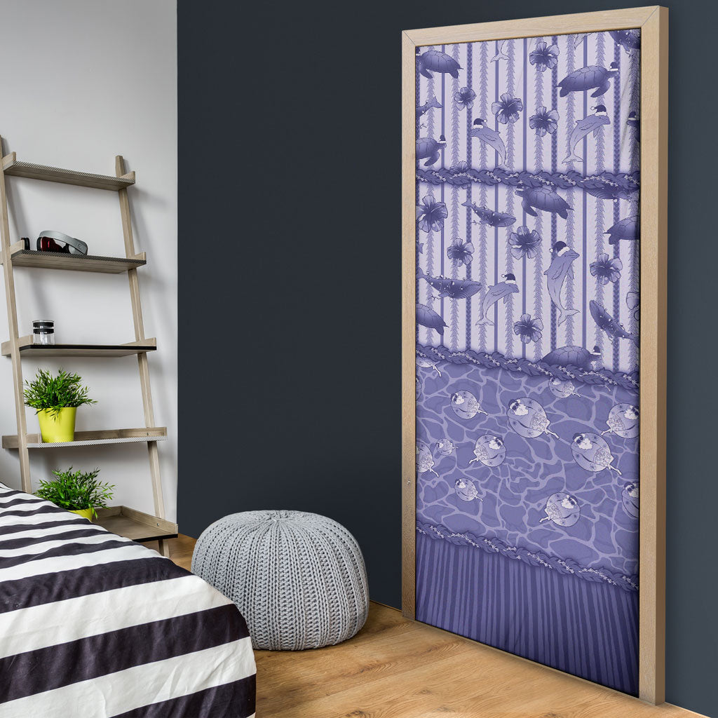 Hawaii Christmas In July Door Cover Amethyst Purple Mele Kalikimaka Sea Animals