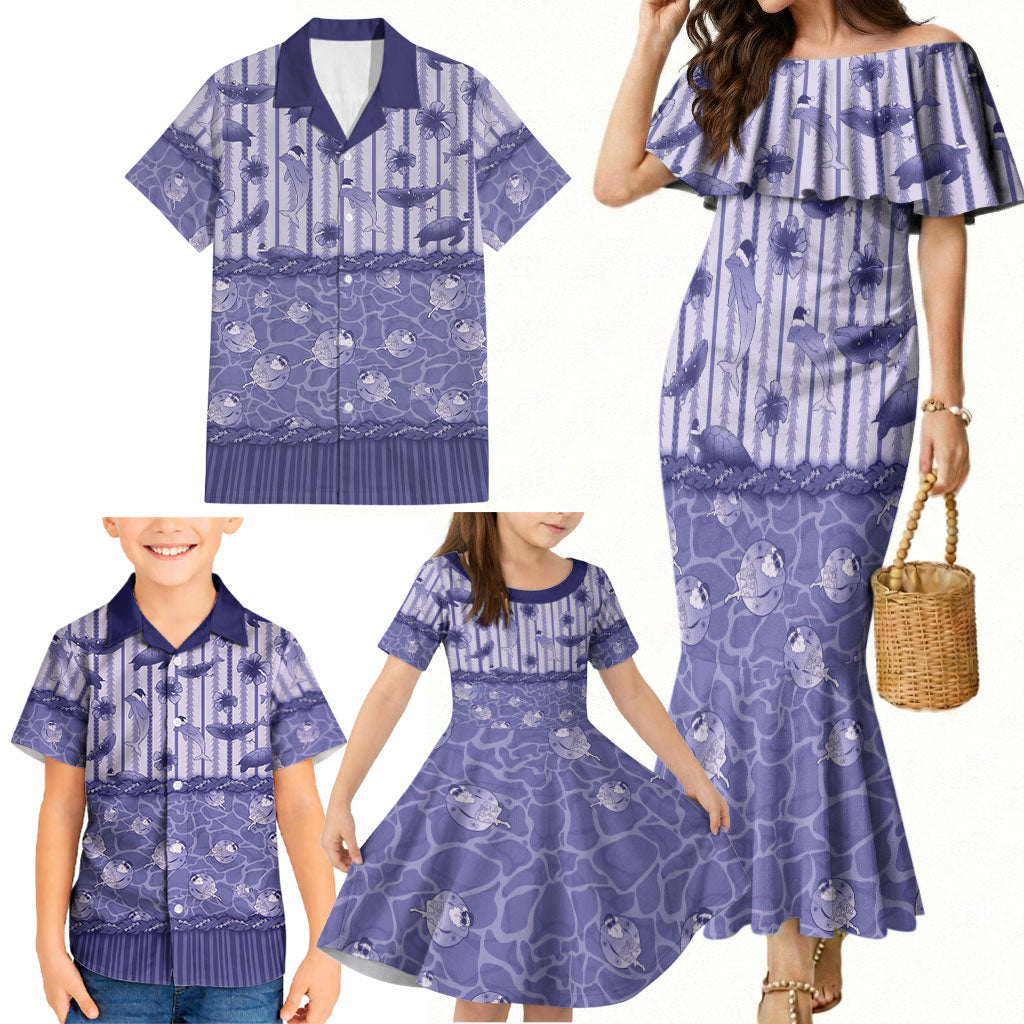 Hawaii Christmas In July Family Matching Mermaid Dress and Hawaiian Shirt Amethyst Purple Mele Kalikimaka Sea Animals DT05 - Polynesian Pride