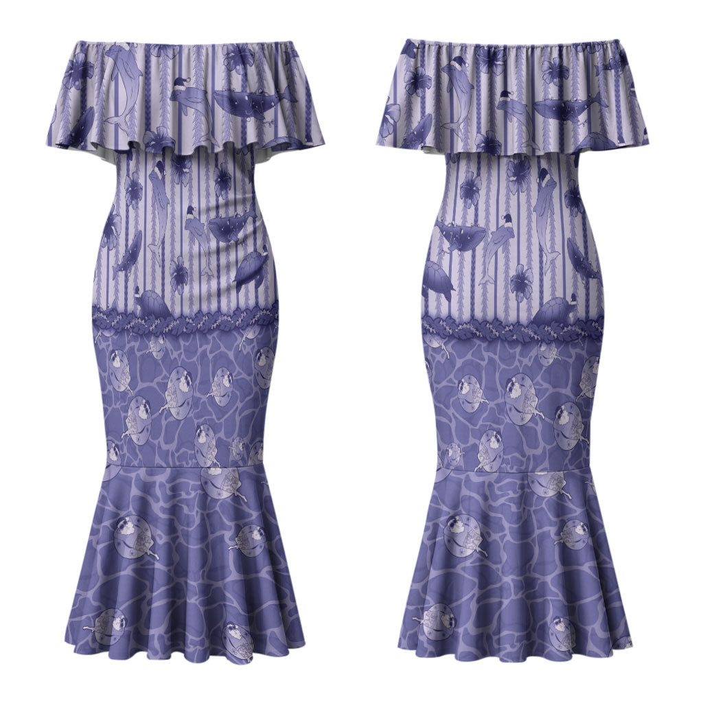 Hawaii Christmas In July Family Matching Mermaid Dress and Hawaiian Shirt Amethyst Purple Mele Kalikimaka Sea Animals DT05 Mom's Dress Purple - Polynesian Pride