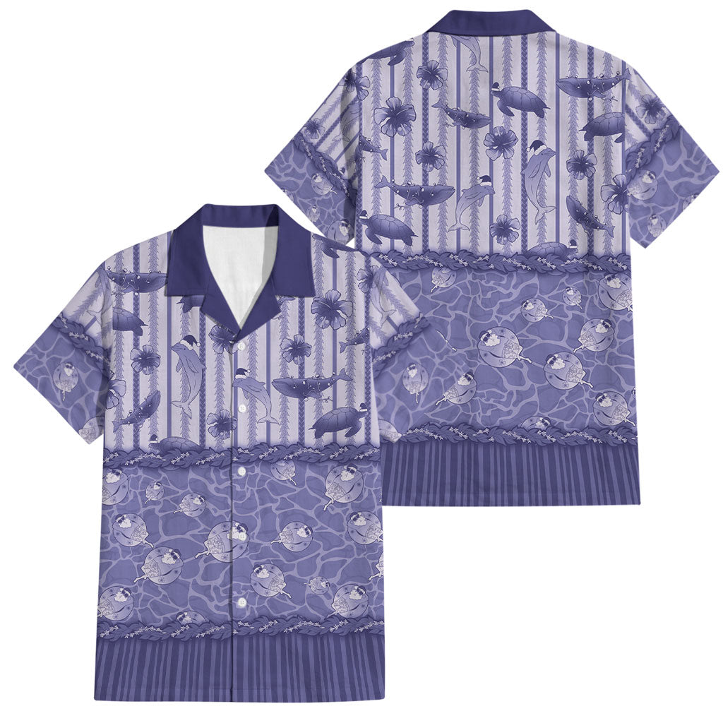 Hawaii Christmas In July Family Matching Off Shoulder Maxi Dress and Hawaiian Shirt Amethyst Purple Mele Kalikimaka Sea Animals DT05 Dad's Shirt - Short Sleeve Purple - Polynesian Pride