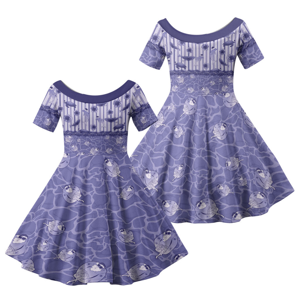 Hawaii Christmas In July Family Matching Off Shoulder Maxi Dress and Hawaiian Shirt Amethyst Purple Mele Kalikimaka Sea Animals DT05 Daughter's Dress Purple - Polynesian Pride