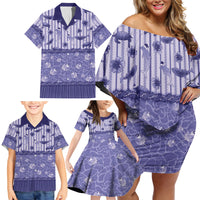 Hawaii Christmas In July Family Matching Off Shoulder Short Dress and Hawaiian Shirt Amethyst Purple Mele Kalikimaka Sea Animals