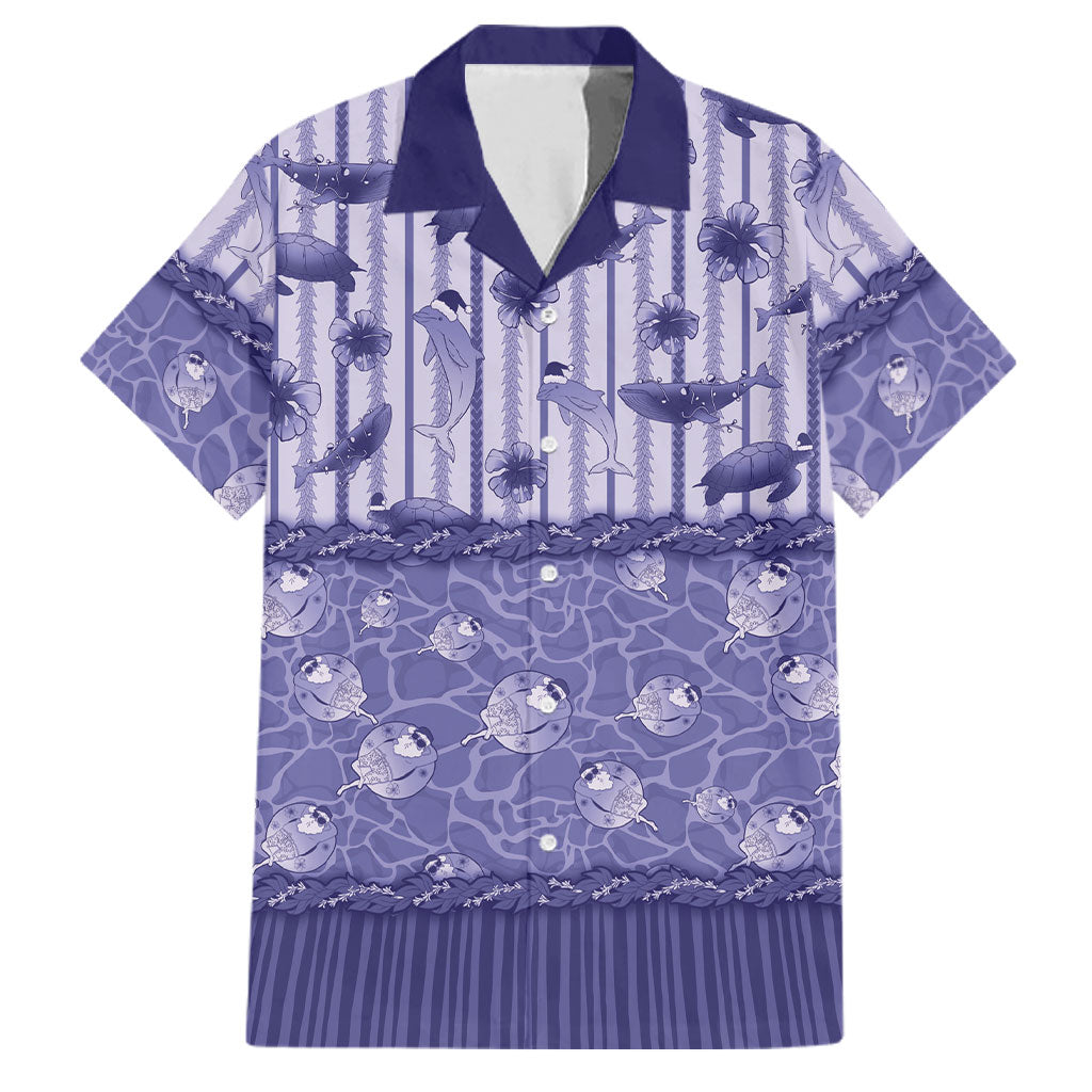 Hawaii Christmas In July Family Matching Puletasi and Hawaiian Shirt Amethyst Purple Mele Kalikimaka Sea Animals