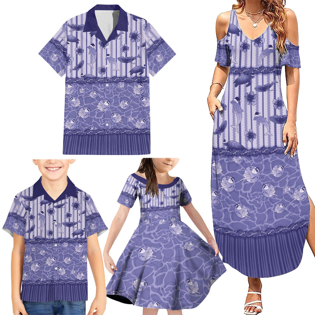Hawaii Christmas In July Family Matching Summer Maxi Dress and Hawaiian Shirt Amethyst Purple Mele Kalikimaka Sea Animals DT05 - Polynesian Pride