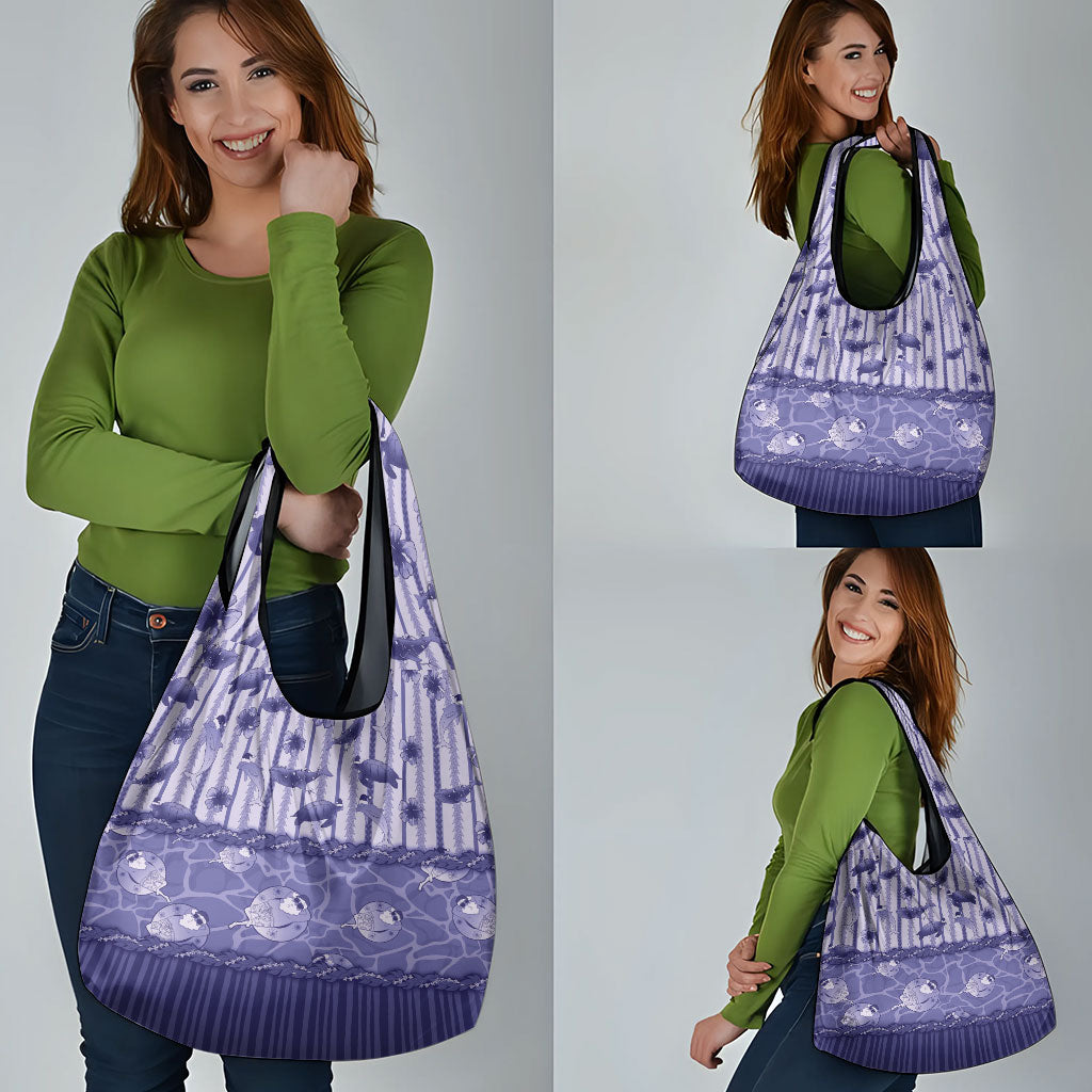 Hawaii Christmas In July Grocery Bag Amethyst Purple Mele Kalikimaka Sea Animals