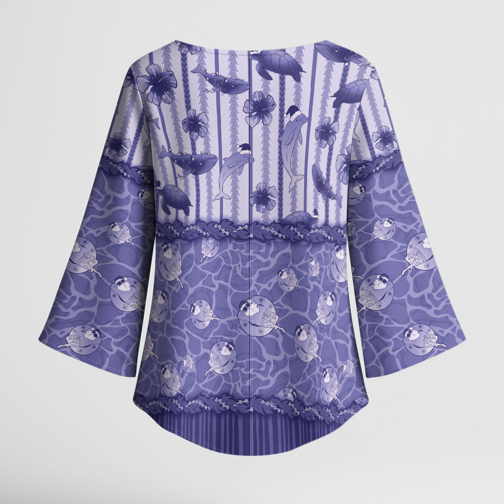 Hawaii Christmas In July Kimono Sleeve Blouse Amethyst Purple Mele Kalikimaka Sea Animals