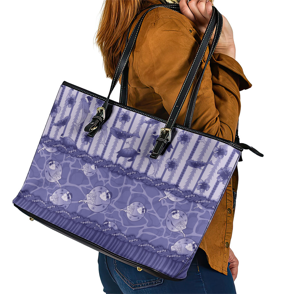 Hawaii Christmas In July Leather Tote Bag Amethyst Purple Mele Kalikimaka Sea Animals