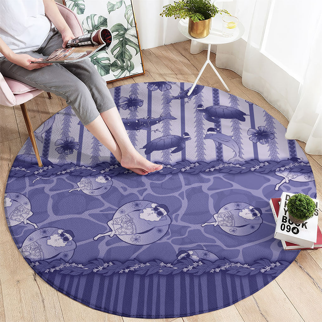 Hawaii Christmas In July Round Carpet Amethyst Purple Mele Kalikimaka Sea Animals