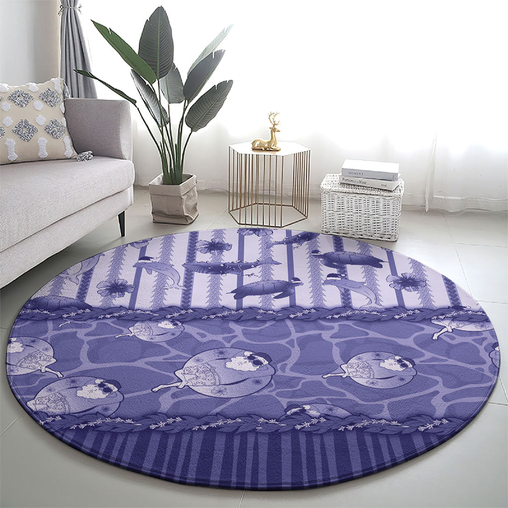 Hawaii Christmas In July Round Carpet Amethyst Purple Mele Kalikimaka Sea Animals