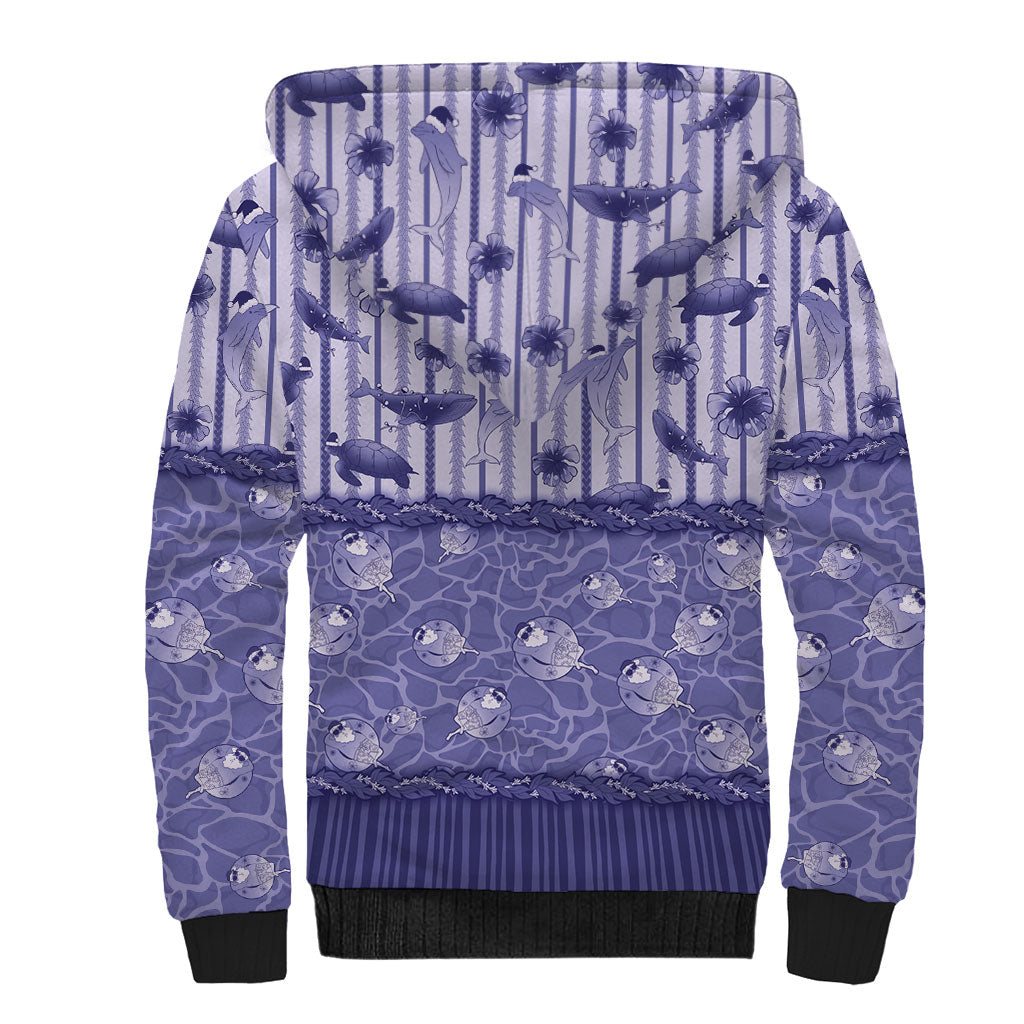 Hawaii Christmas In July Sherpa Hoodie Amethyst Purple Mele Kalikimaka Sea Animals