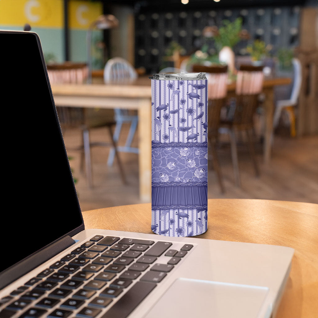 Hawaii Christmas In July Skinny Tumbler Amethyst Purple Mele Kalikimaka Sea Animals