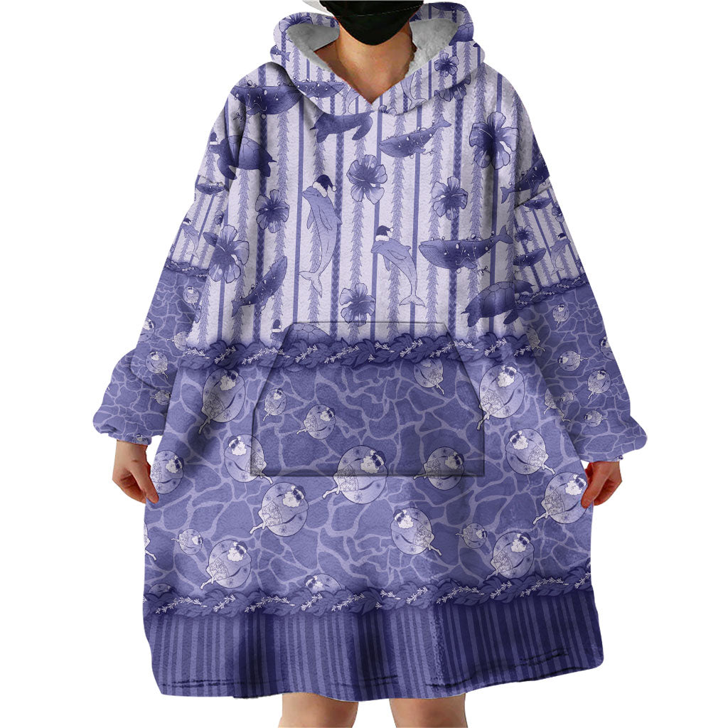Hawaii Christmas In July Wearable Blanket Hoodie Amethyst Purple Mele Kalikimaka Sea Animals