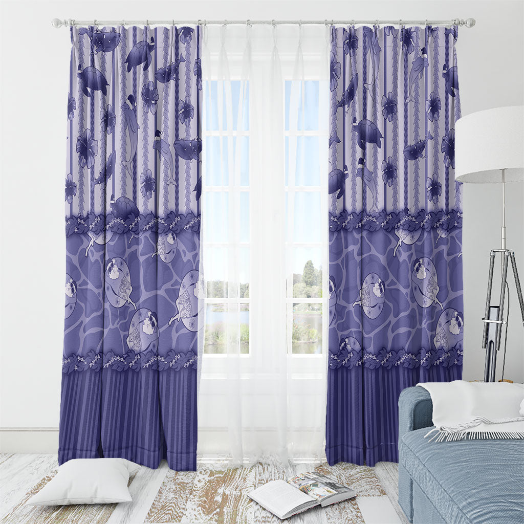 Hawaii Christmas In July Window Curtain Amethyst Purple Mele Kalikimaka Sea Animals