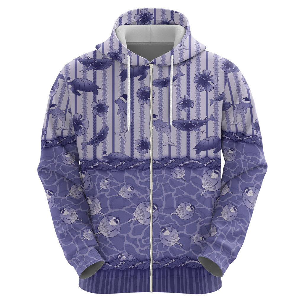 Hawaii Christmas In July Zip Hoodie Amethyst Purple Mele Kalikimaka Sea Animals