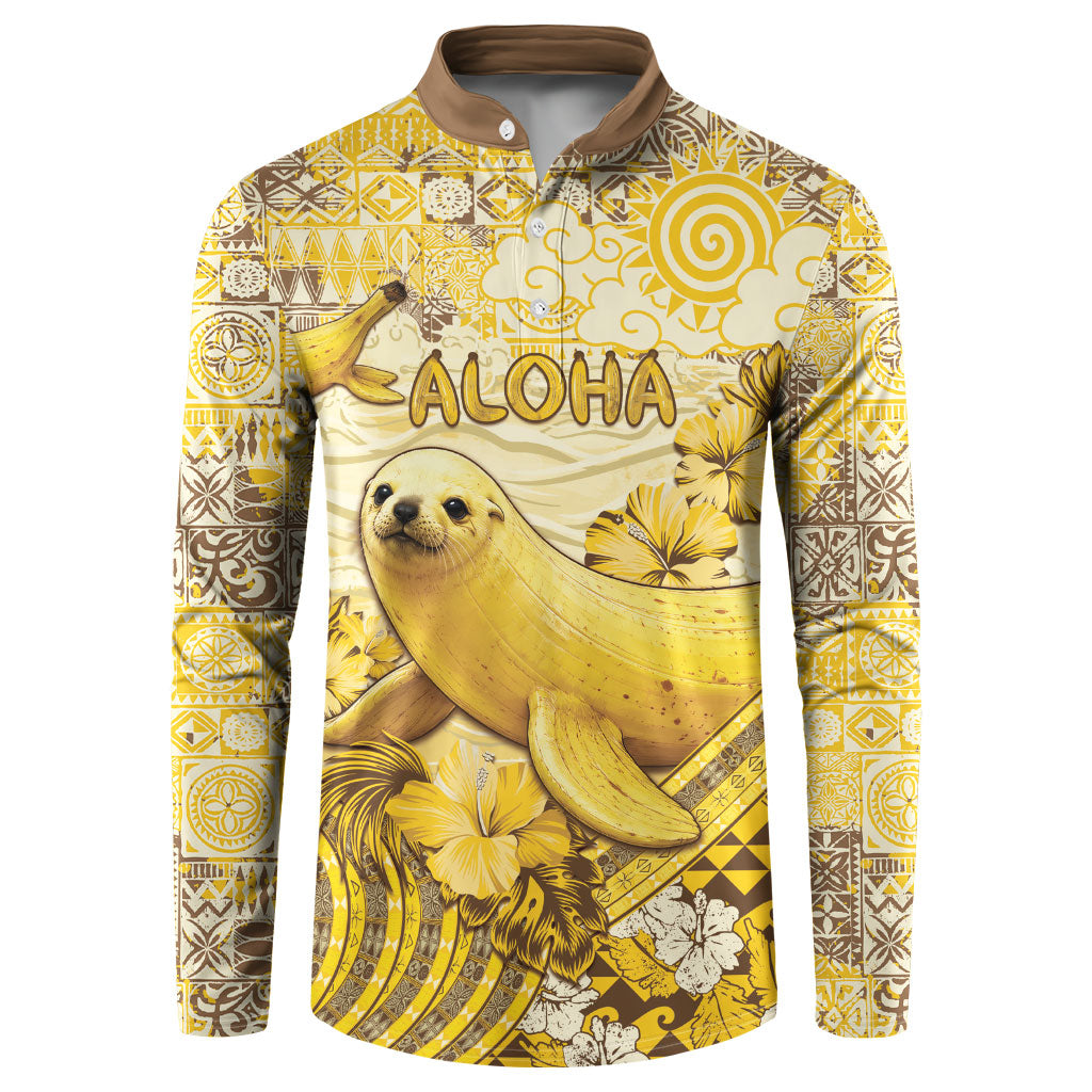 Hawaii Banana Seal Button Sweatshirt Ilio Holo I Ka Uaua Aloha DT05 Yellow - Polynesian Pride