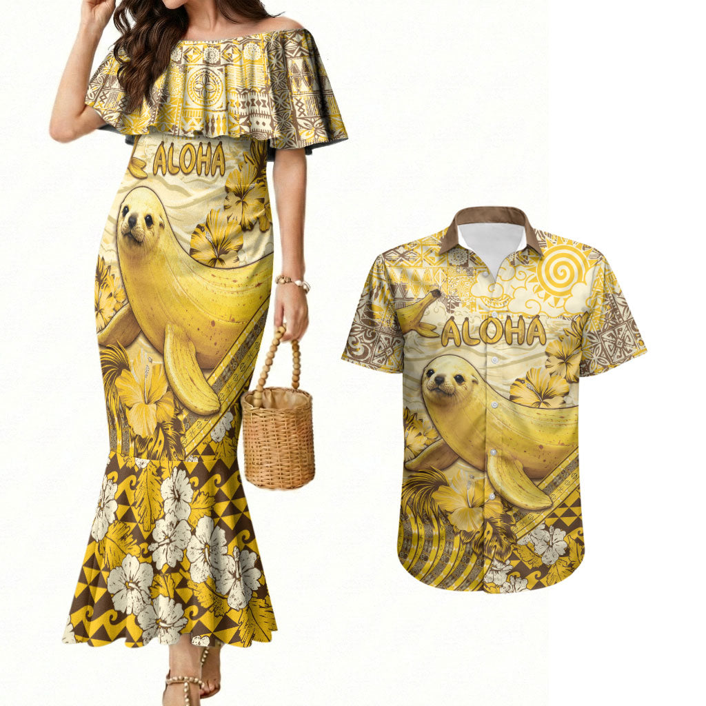 Hawaii Banana Seal Couples Matching Mermaid Dress and Hawaiian Shirt Ilio Holo I Ka Uaua Aloha DT05 Yellow - Polynesian Pride