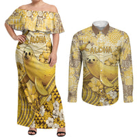 Hawaii Banana Seal Couples Matching Off Shoulder Maxi Dress and Long Sleeve Button Shirt Ilio Holo I Ka Uaua Aloha DT05 Yellow - Polynesian Pride